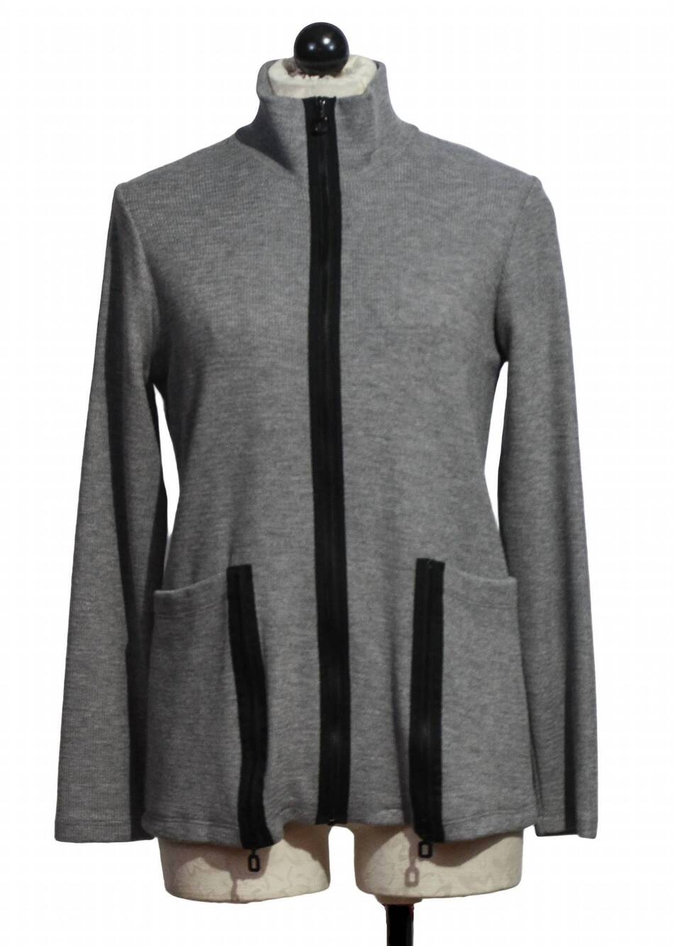 NEW COMPLI K women's long sleeve knit jacket with zipper in gray
